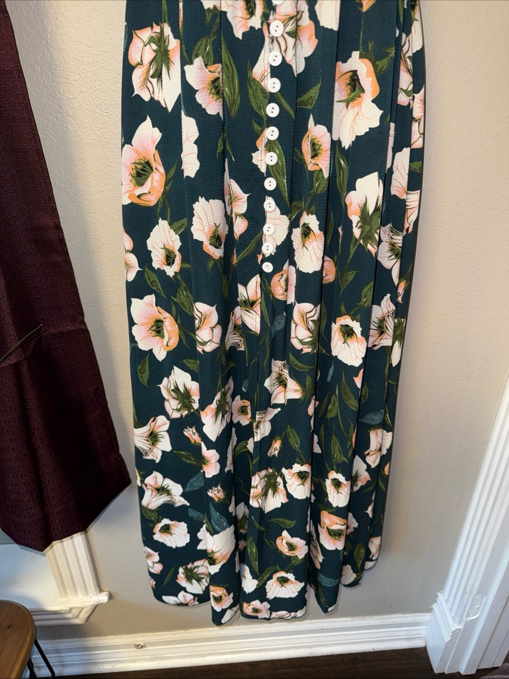 #861 Boutique Hunter Green/Multi Floral Button-Down Maxi Dress Size Extra Small - Picture 3 of 9